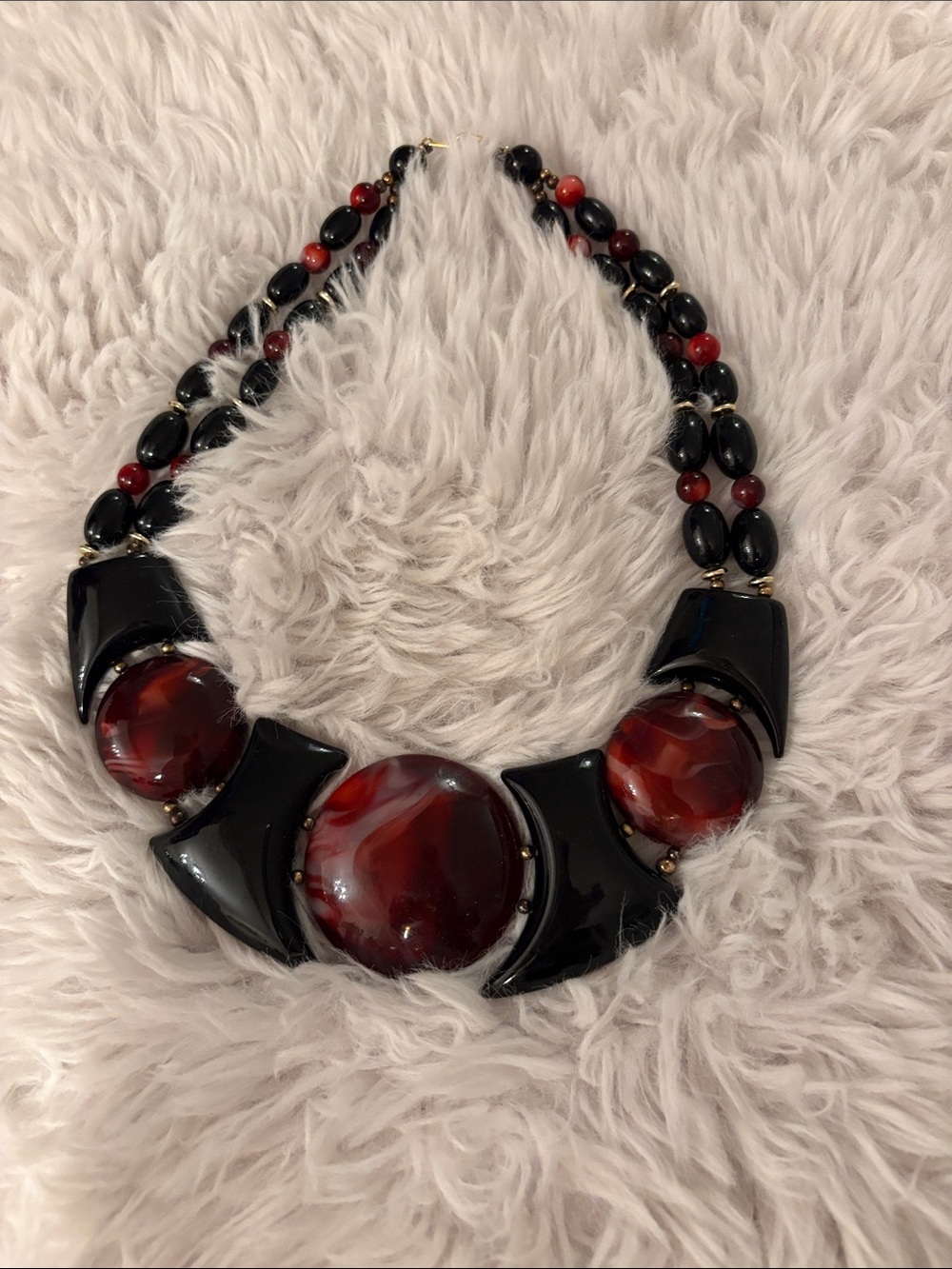 Handmade Black and Deep Red Statement Collar Necklace